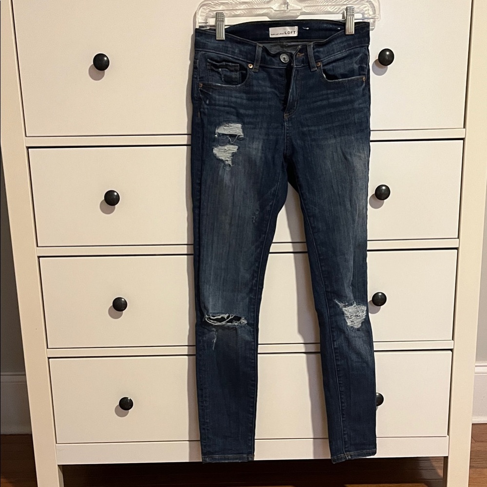 LOFT Dark Blue Distressed Skinny Jeans
